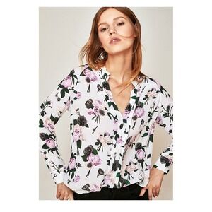 NWT Equipment Liana Floral Print 100% Silk Blouse Bright White Multi Size S $278